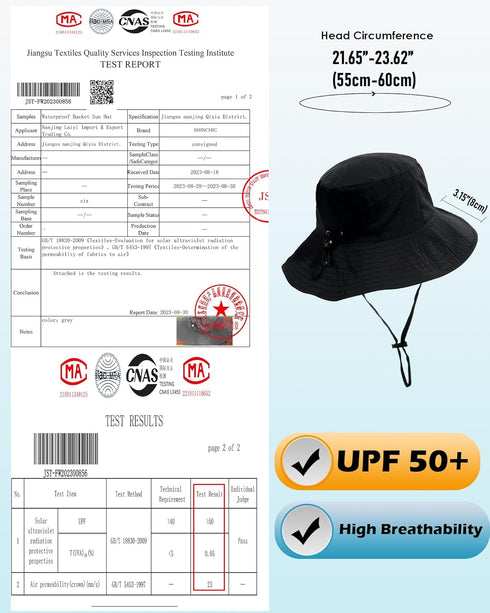 Waterproof Sun UPF 50+ Bucket Hat, UV Protection Packable Brimmed Boonie for Women Men Summer