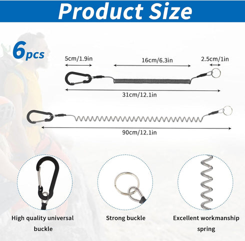 Retractable Wire Key Lanyard - 6 PCS Heavy Duty Steel Wire Coiled Cable with Aluminum Alloy Clip