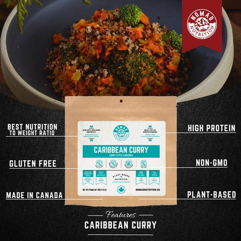 Backpacking 56g 2 Pack Nomad Nutrition Caribbean Curry | Instant Freeze Dried & Camping Food | Plant-Based, Non-GMO