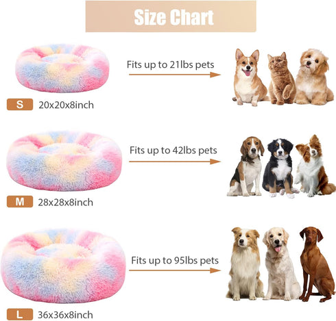 Calming Dog Bed - Round Donut Washable Bed for Small Medium Large Dogs, Anti-Slip Faux Fur Fluffy Cuddler (L 36''x36'',