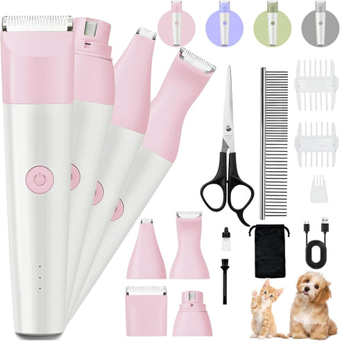 Roiffcly Dog Clippers Grooming Kit, 4 in 1 Quiet Cordless Dog Paw Trimmer