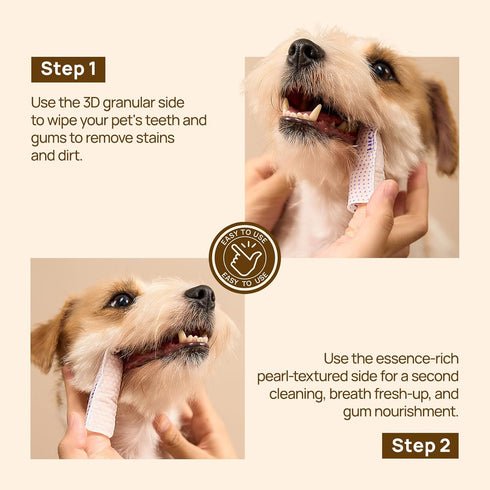 Vet-Recommended 50 Count HICC PET Pro Dog Teeth Cleaning Wipes, Finger Toothbrush for Dogs & Cats, No-Rinse Dental Care