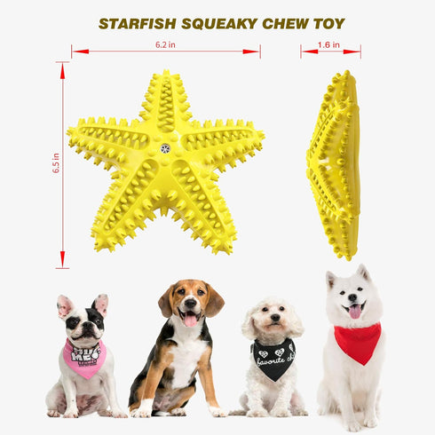 Dog Chew Toys, Squeaky Water Floating Starfish Toy, Natural Tooth Brush for Small Medium Dogs, Yellow