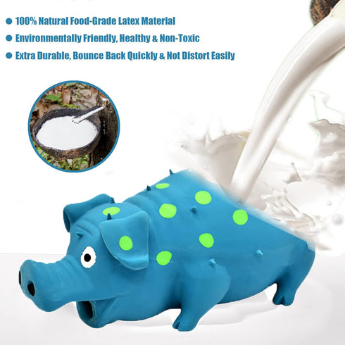 Pig Squeaky Dog Toy - 2 PCS Interactive Rubber Chew Toy, Durable Latex Grunting Pig Toys for Small, Medium & Large Dogs