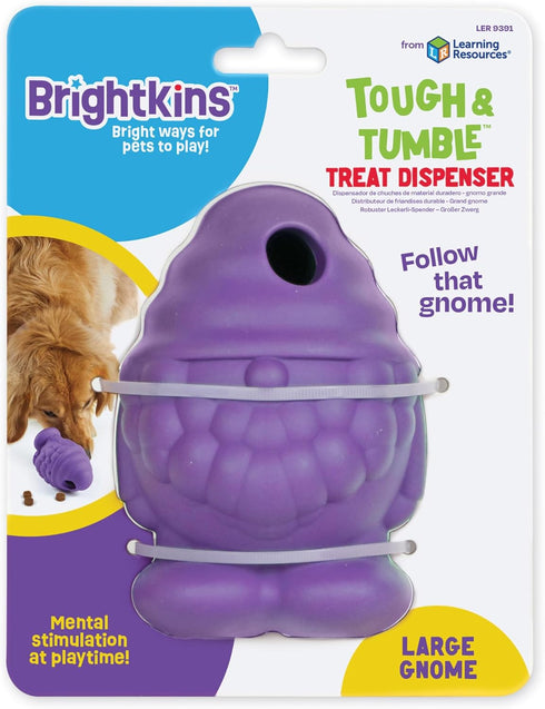 Brightkins Tough & Tumble Treat Dispenser Large Gnome - Interactive Dog Puzzle Toys for All Breeds, Rubber Dog Toys for Aggressive Play
