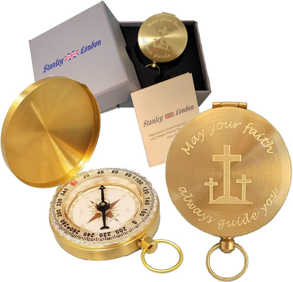 Personalized Compass for Baptism, Confirmation, First Communion - Engraved Gift of Faith for Catholic or Christian Men,