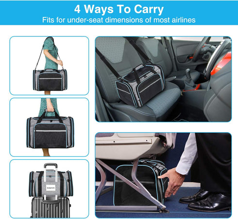 Airline Approved Soft-Sided Pet Carrier, Expandable with 4 Doors, Removable Pads, 3 Pockets for Small Dogs and Cats