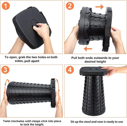 Portable Foldable Stool Bundle Set - Large Square Collapsible Stool with Thick Seat Cushion for Camping Travel
