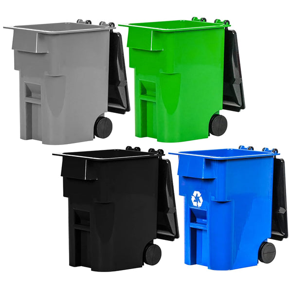 Set of 4 Mini Trash & Recycling Cans with Lid & Wheels