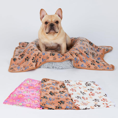 1 Pack 3 Blankets, Super Soft Fluffy Premium Fleece Pet Blanket, Medium (30x20 inch, Brown/Pink/White)