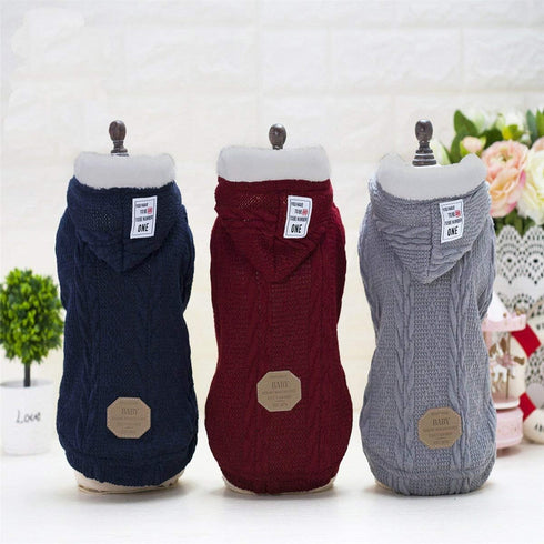 Dog Sweater Hoodie, Woolen Turtleneck Fleece Coat for Small Medium Dogs and Cats, Classic-Red (S)