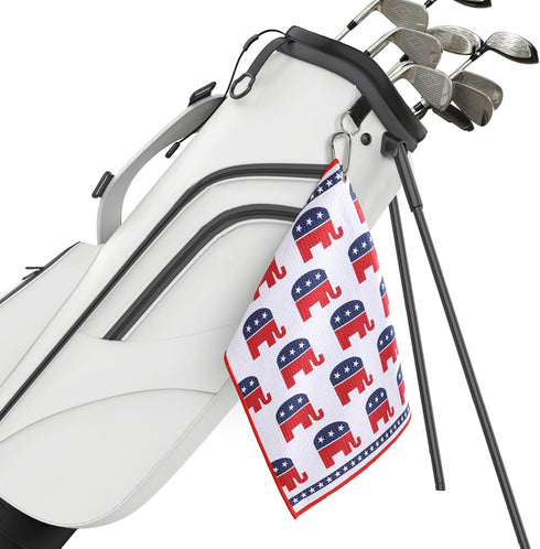 Republican Elephant Patriotic Golf Towel Set - Microfiber Waffle and Ball Towels with Clip for Women and Men