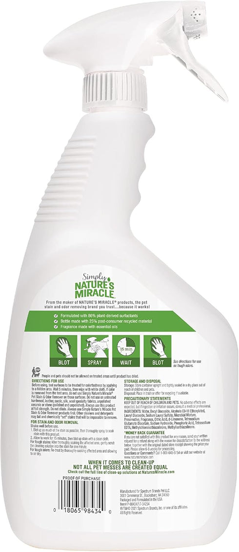 Nature's Miracle Simply Pet Stain and Odor Remover - 32 Ounce with 86% Plant-Derived Surfactants