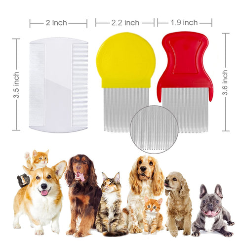 Lice Comb Flea Comb Set for Cats and Dogs, Metal Fine Tooth Comb to Remove Tear Marks, Dandruff, and Hair