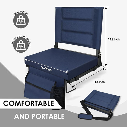 Stadium Seats with Back Support,Bleacher Chairs with Cushion, Portable Folding Stadium Chair with Removable Cushion