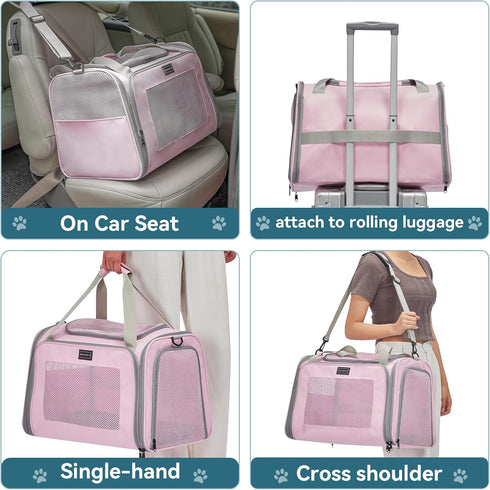 PETSFIT Cat Carrier for Large Cats, Dog Carriers for Small Dogs Under 25 Lbs, Soft Pet Carrier with Cozy Extendable Mat