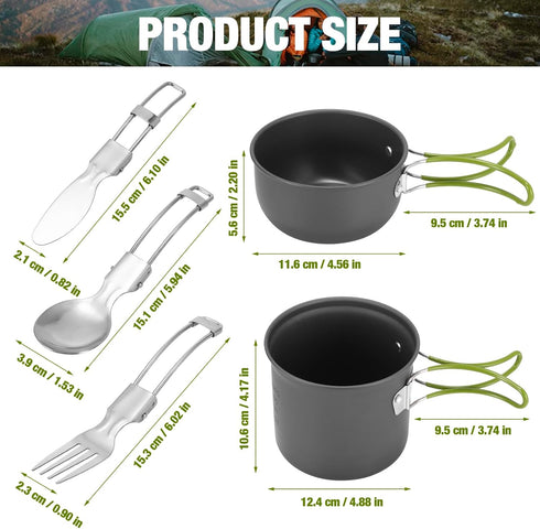 SS SUNSBELL Camping Cooking Set, Non-Stick Pot and Pan Set for 1-2 People Outdoor Cooking