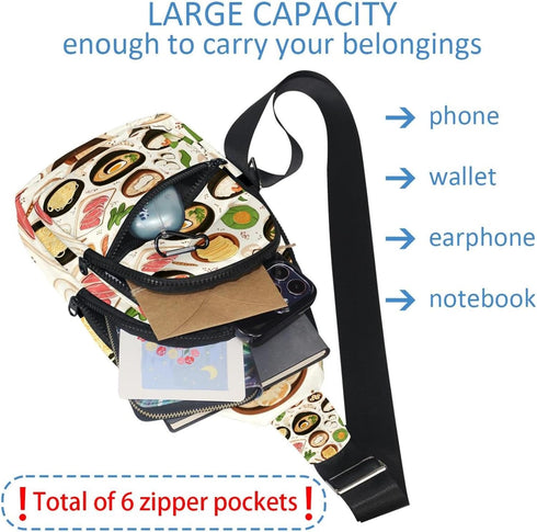 PAFEFO (2) Backpack Daypacks shrimp tofu ginger bok choy Sling Crossbody Bag Convertible, Small Diaper Bag Hiking
