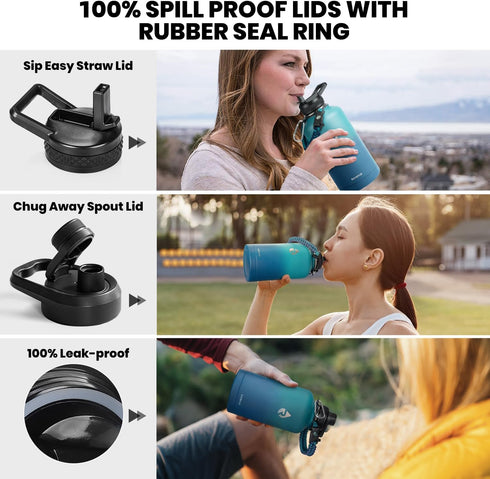 Insulated Water Bottle 64 oz, Triple Wall Vacuum Stainless Steel, Leak Proof & Non-BPA, Half Gallon Jug with Paracord