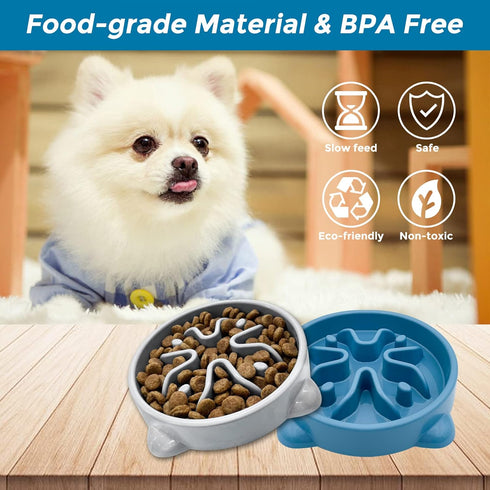 Non-Slip Slow Feeder Dog Bowls - Durable Puzzle Feeder for Small Dogs, 1 Cup, BPA Free, Grey