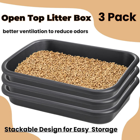 3 Pack 23" Tlence Low Entry Cat Litter Box, Open Top Pet Litter Pan for Kitten, Extra Large Senior Cat Travel Toilet