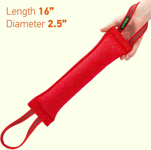 Viper Synthetic K9 Tug Toy Reward with Two Handles for Adult Dogs & Puppies, Ruberized Handles, Red, 12" x 2"