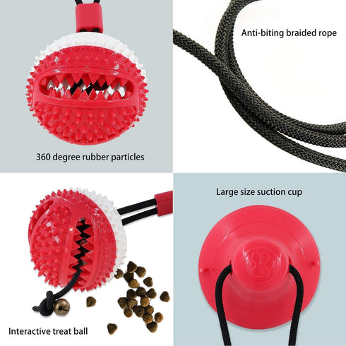 Dog Toys, Chew Toys for Aggressive Chewers, Rope Toys with Suction Cup for Puppy Dogs, Teething Puzzle Toy (Red)