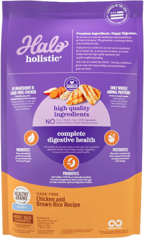 Halo Purely for Pets Holistic Dog Food, Complete Digestive Health Cage-Free Chicken and Brown Rice Recipe, 3.5-lb Bag