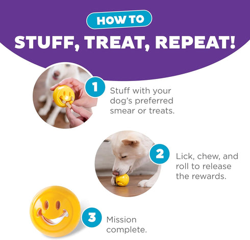 Outward Hound by Planet Dog Nooks Happiness Treat Dispensing Dog Toy - Small, Yellow, Smiley Face