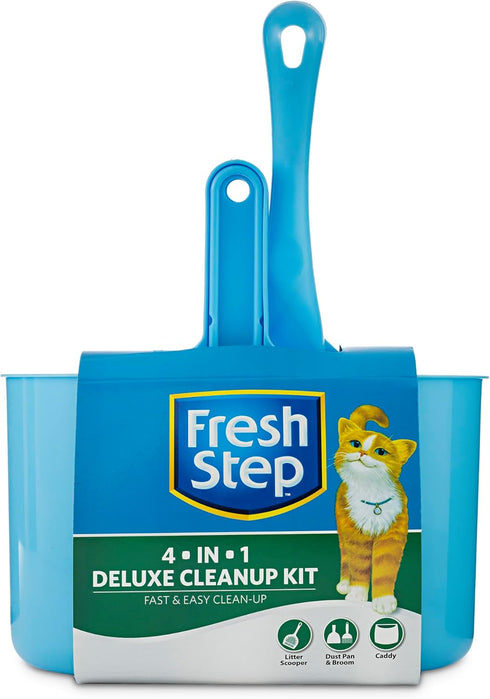 Fresh Step 4 in 1 Deluxe Cat Litter Cleanup Kit, Includes Cat Scoop, Dust Pan, Broom, Caddy