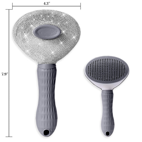 Self Cleaning Slicker Brush for Dogs & Cats, Full Diamonds, Skin Friendly, Grey