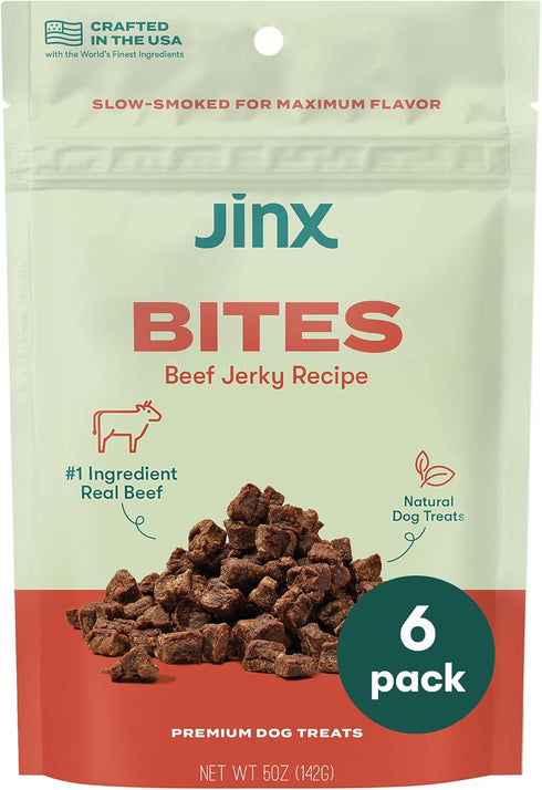 Jinx Bites Natural Soft Jerky Dog Treats - Made with Slow-Smoked Real Beef & Liver, Low-Calorie, with Protein - 5oz.