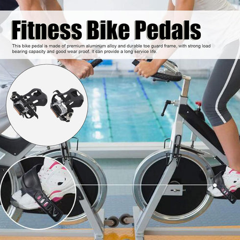 9/16 Exercise Bike Pedals, Aluminum Exercise Bicycle Pedals, with Toe Clip and Straps Pedal, Bike Pedal Straps