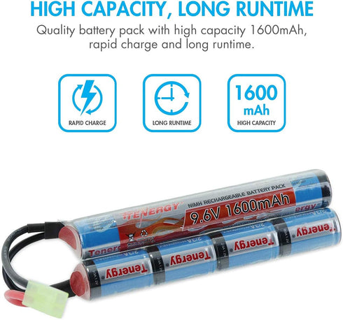 Tenergy 9.6V 1600mAh Pack RC Battery Charger and NiMH Rechargeable Butterfly Battery with Mini Tamiya Connector