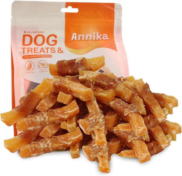 Annika Dog Treats Grain-Free Chicken Wrapped Sweet Potato Chews, High Protein, Human-Grade