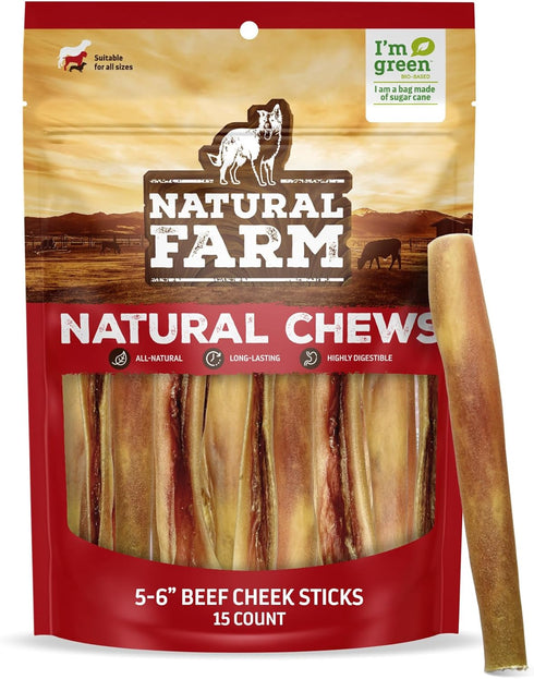 Natural Farm Bully Cheek Stick, 5-6 Inch (15 Pack)- Best Bully Stick