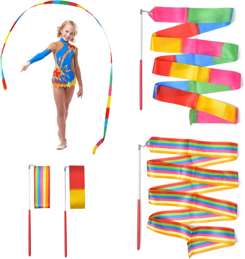 HUIANER Dance Ribbons Streamers, Rhythmic Gymnastic Ribbon Wands for Children Art Dances, 2 Pieces