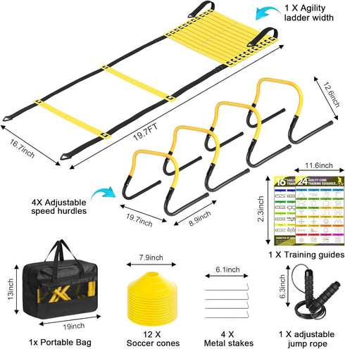 Set, Set 20ft 12 4 BORNEW Agility Speed Training Equipment Football Practise with Agility Ladder, Cones, Adjustable