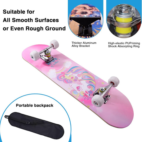 Skateboards for Beginners, Kids, Boys, Girls, Teens, and Adults - 31 Inch Complete Standard Skateboards with 7-Layer