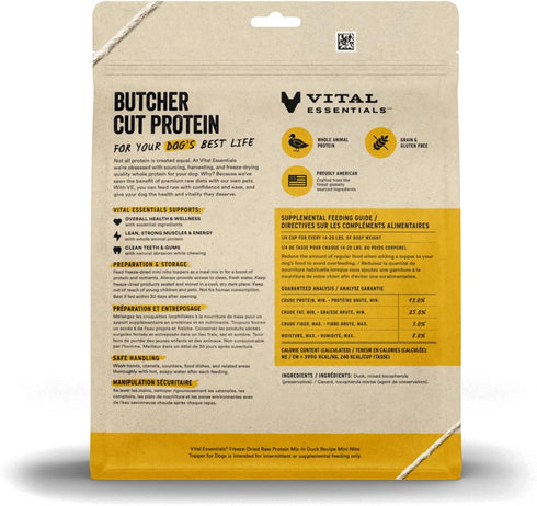 Vital Essentials Freeze Dried Raw Protein Mix-in Dog Food Topper, Duck Mini Nibs, 18 oz
