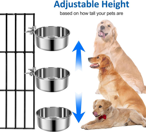 2 Pack Hanging Metal Dog Bowls, No Spill Stainless Steel Dish for Small & Medium Dogs (6.3 * 2.6” & 5.5 * 2.4”)