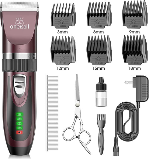 oneisall Dog Clippers, Low Noise 2-Speed Quiet Grooming Kit, Rechargeable Cordless Pet Hair Clipper for Dogs and Cats
