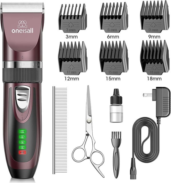 oneisall Dog Clippers, Low Noise 2-Speed Quiet Grooming Kit, Rechargeable Cordless Pet Hair Clipper for Dogs and Cats