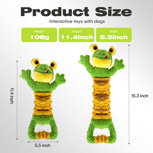 Sedioso Dog Tug Toy, Durable Squeaky Toy for Large Breeds, Stuffed Plush Toy with Crinkle Paper for All Dogs (Frog)