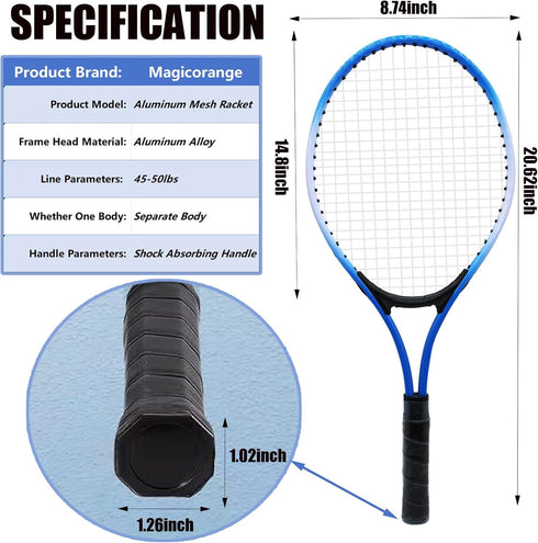Magicorange Tennis Rackets Set for Kids, 2 Players Recreational with 4 Tennis Balls, 3 Overgrips, 1 Tennis Bag