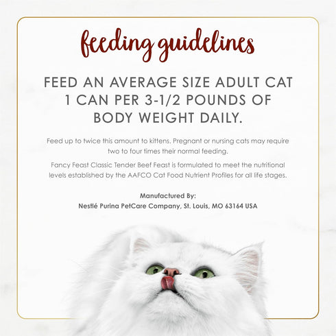 3 oz. (Pack 48) Fancy Feast Purina Tender Beef Feast Classic Grain Free Wet Cat Food Pate - Cans