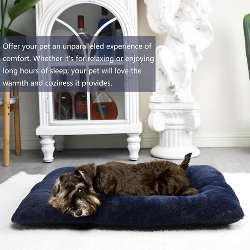 Small Dog Crate Pad, 24 Inch Dark Blue Washable Fluffy Mat for 24 Inch Dog Cage, Indoor and Outdoor Use