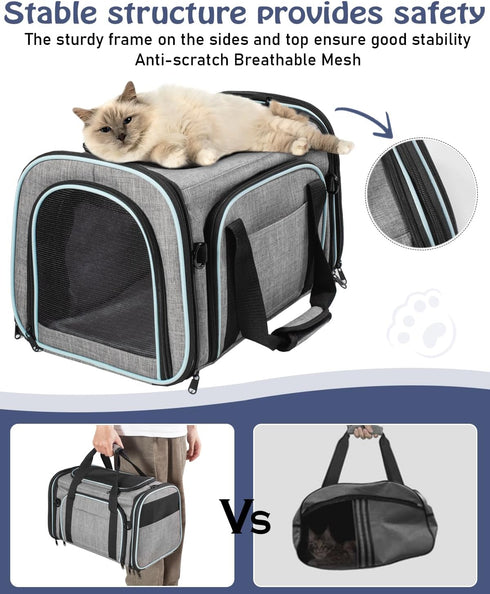 Siivton Cat Carrier, 4 Sided Expandable Pet Carrier for Travel, Airline Approved Soft-Sided Carrier