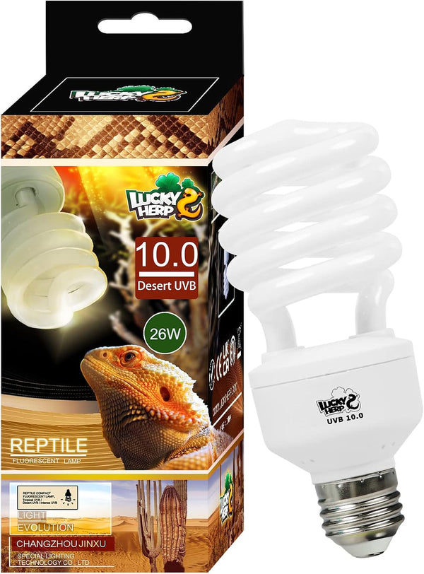 LUCKY HERP Desert UVA UVB Reptile Light Bulb 10.0, 26W Compact Fluorescent Lamp