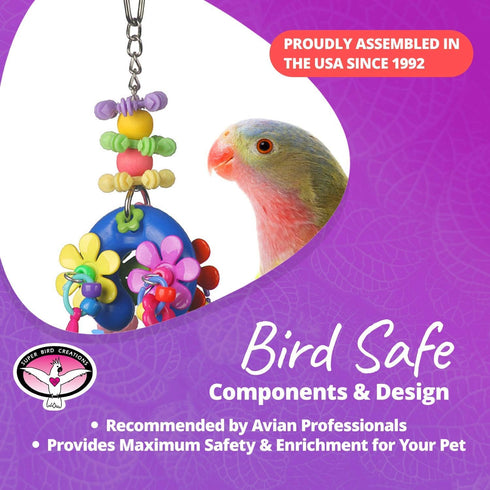 Super Bird Creations SB1085 Flower Power Bird Toy - Ideal for Small/Medium Birds, 7" x 2.5" x 2"